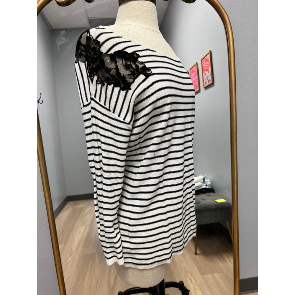 Elliott Lauren Sweater Women S White Black Excellent Lace Shoulder Tie Back Top - Picture 3 of 8